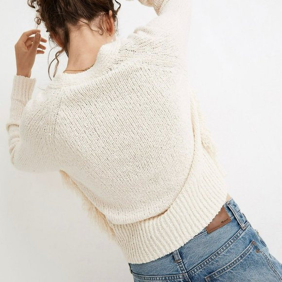 Madewell Chatterton Fringe Cardigan Sweater Ivory Button Down Women's Size XXS - Picture 3 of 9